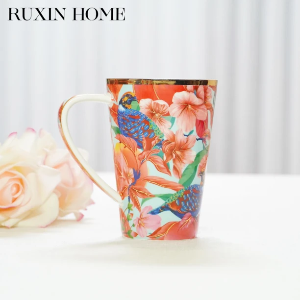 RX如馨家居  花语雀跃陶瓷马克杯 大容量早餐杯礼盒