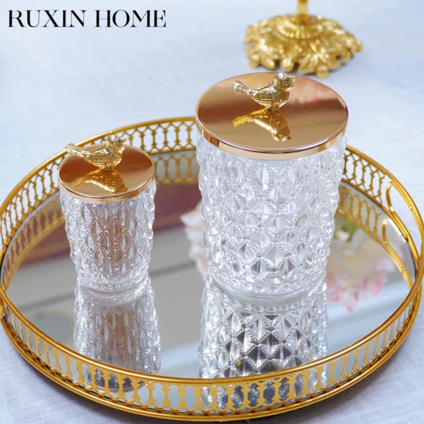 RUXINHOME 喜上枝头玻璃收纳罐 小鸟牙签筒 糖果罐 家居软装饰品