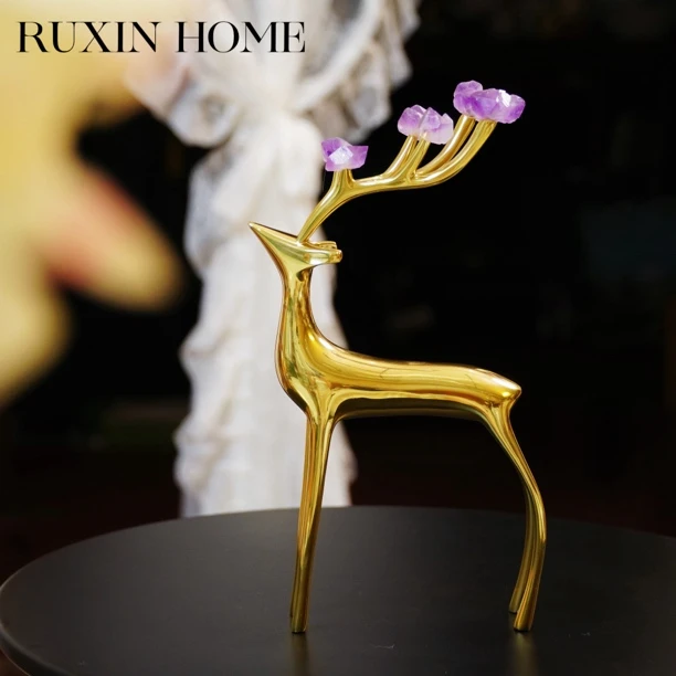 现代轻奢铜鹿摆件客厅电视柜酒柜家居乔迁礼品高档装饰品