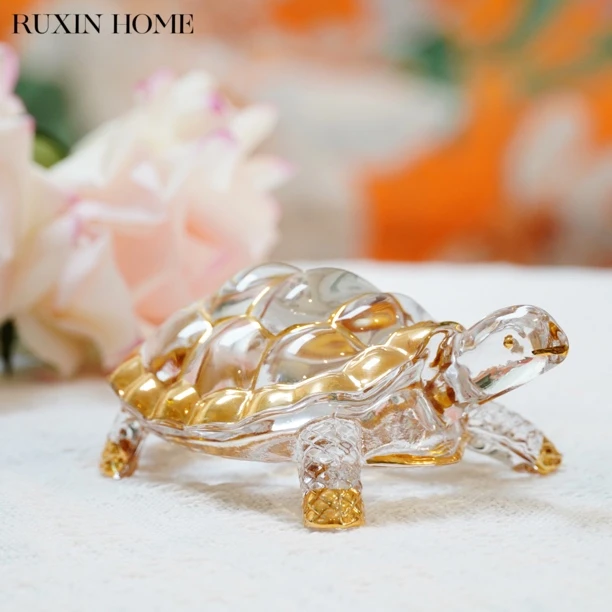 如馨家居 水晶玻璃描金乌龟摆件