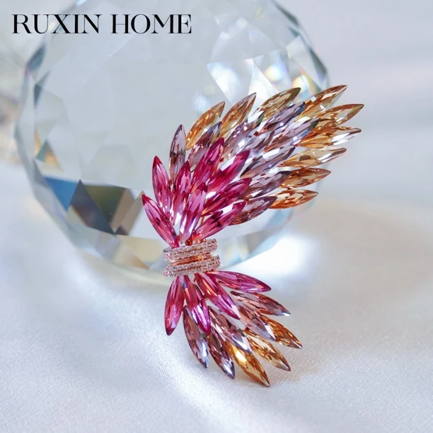 黄铜胸针  繁花凤羽·原创水晶胸针轻奢奢华气质高端