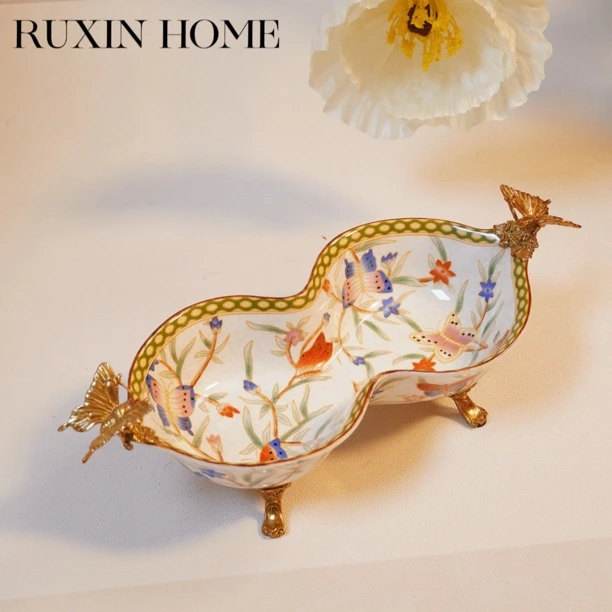 T-72 高端黄铜配瓷花生盘客厅餐桌收纳干果摆件J-1028-H275