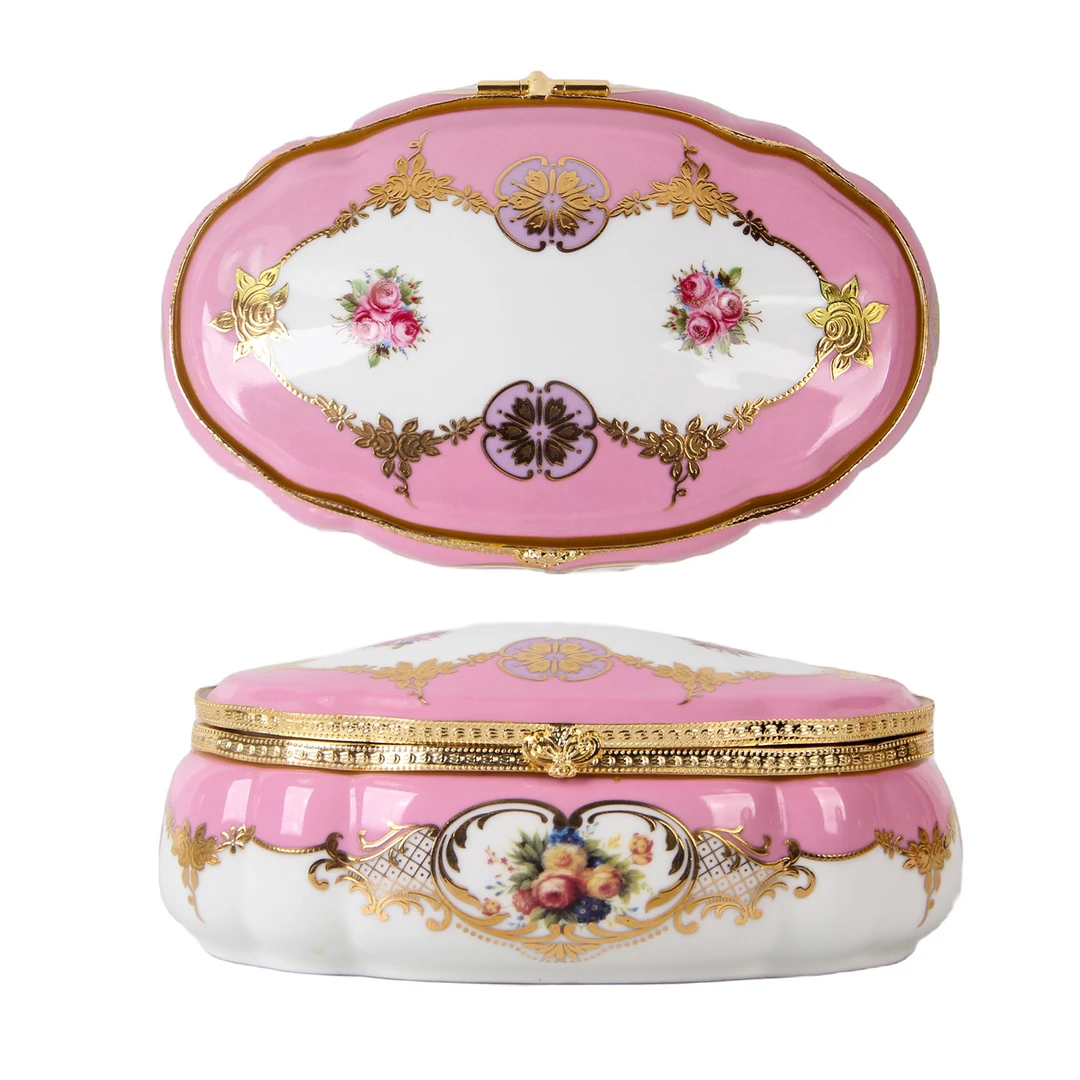 J-02 粉色洛可可铜配瓷盖盒