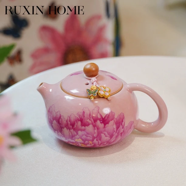 如馨家居 倾城粉底牡丹西施壶冰裂纹汝窑小茶壶泡茶壶
