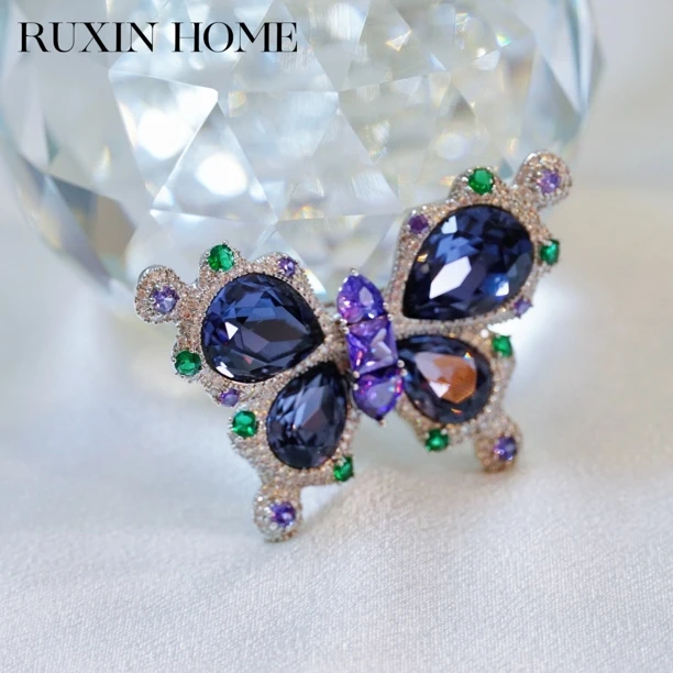 黄铜胸针 RUXINHOME 紫气东来蝴蝶镶钻胸针 原创设计西服外套装饰