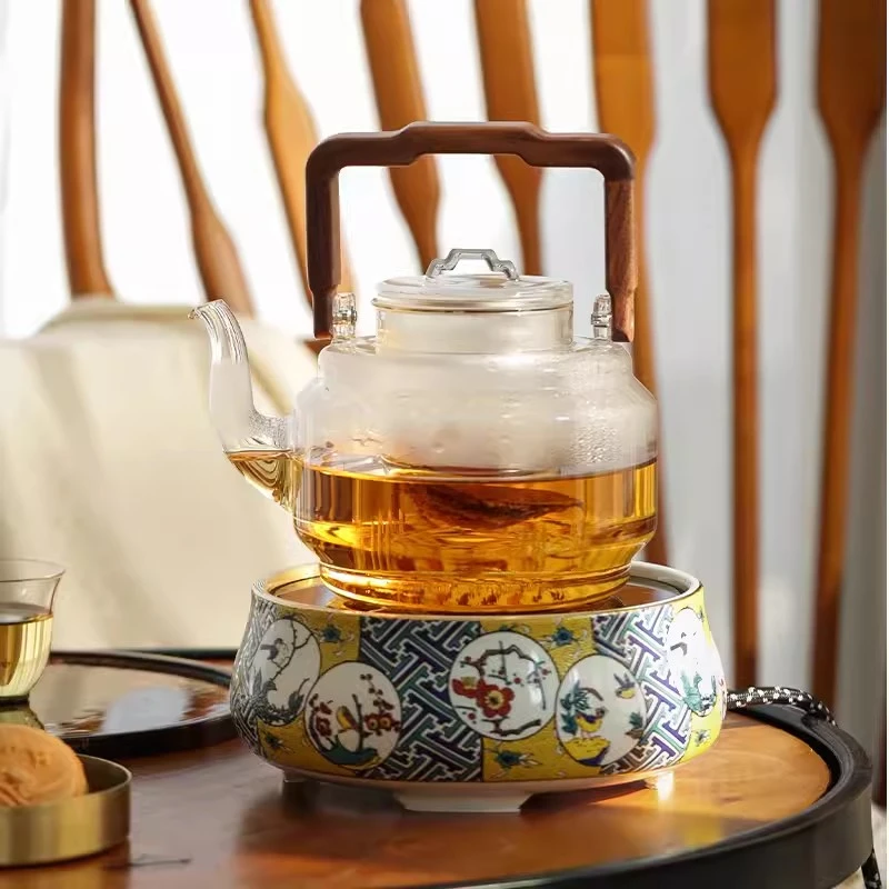 禾器玻璃煮茶壶灵韵雅韵壶胡桃木提梁烧水养生壶白茶耐热茶室复古
