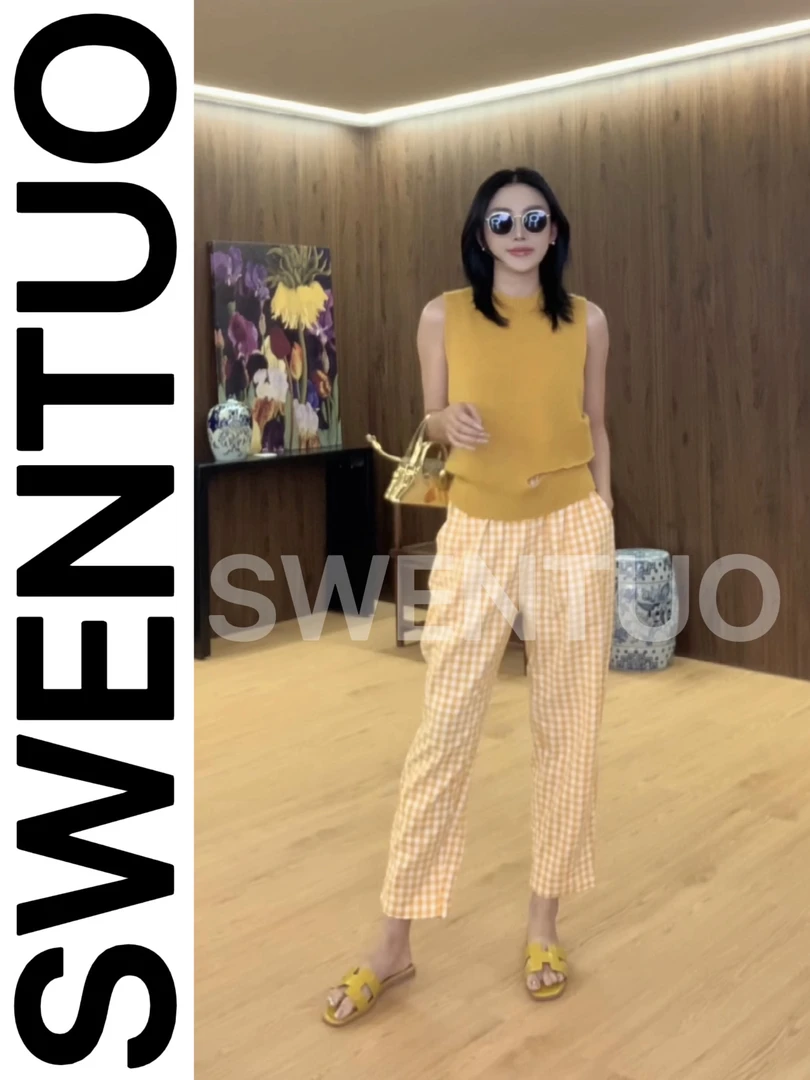 SWENTUO.设计款百搭夏日显瘦多色格纹休闲萝卜裤（2）