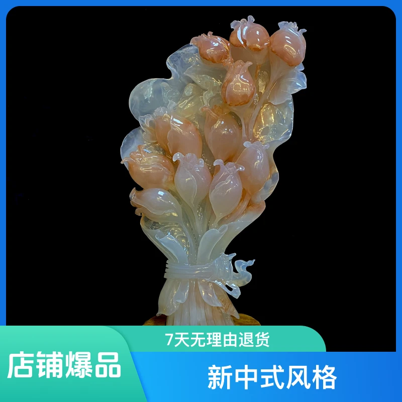 玫瑰花玉石摆件一心一意一生一世结求婚家居喜庆装饰送情人节礼品