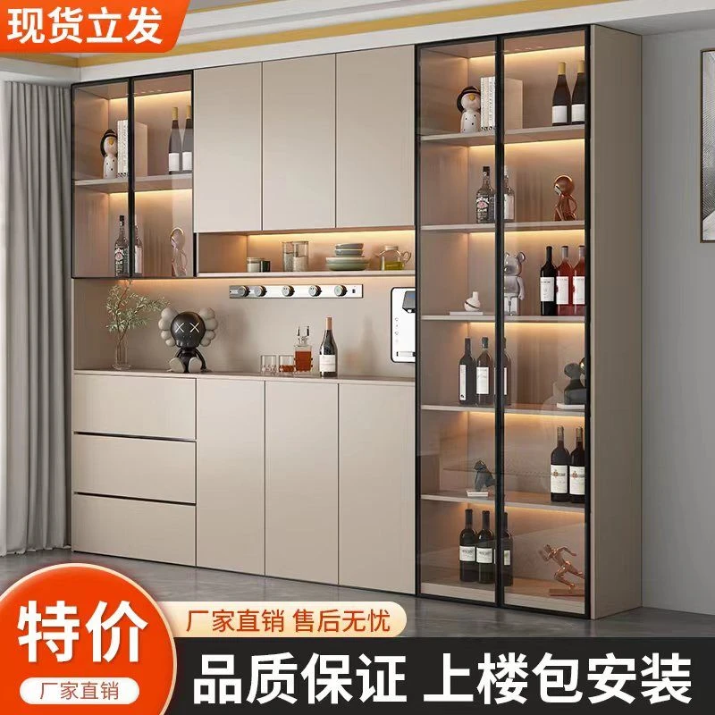 实木餐边柜橱柜一体靠墙酒柜轻奢玻璃展示柜新款储物柜客厅置物柜