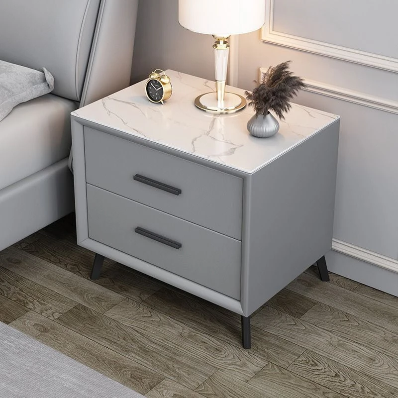 床头柜岩板实木家用储物柜网红现代简约轻奢小柜子皮革高级收纳