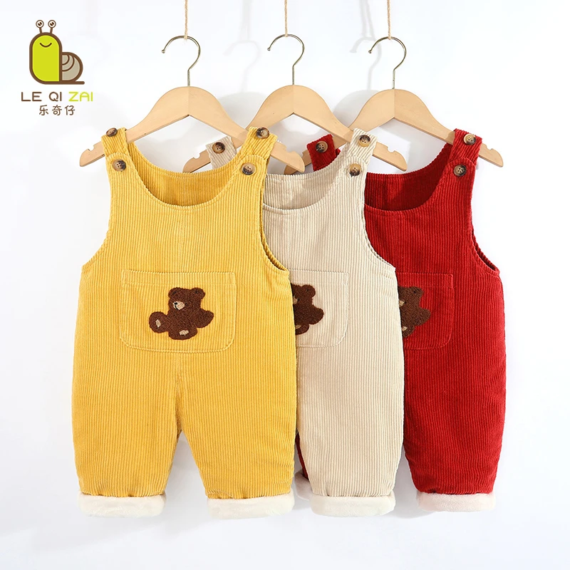 婴儿秋冬安哥拉红背带裤幼小儿外穿保暖冬裤婴儿连体加厚背带裤