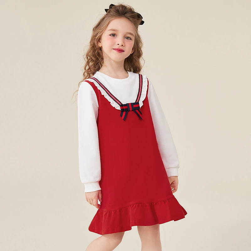 精典泰迪儿童连衣裙2024春秋款英伦彩条花边婴幼裙子公主儿童裙子