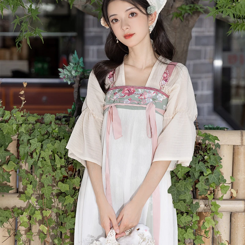池夏【618大促】【万物有灵·花菱】唐制人棉短衫背带裙原创改良汉服女