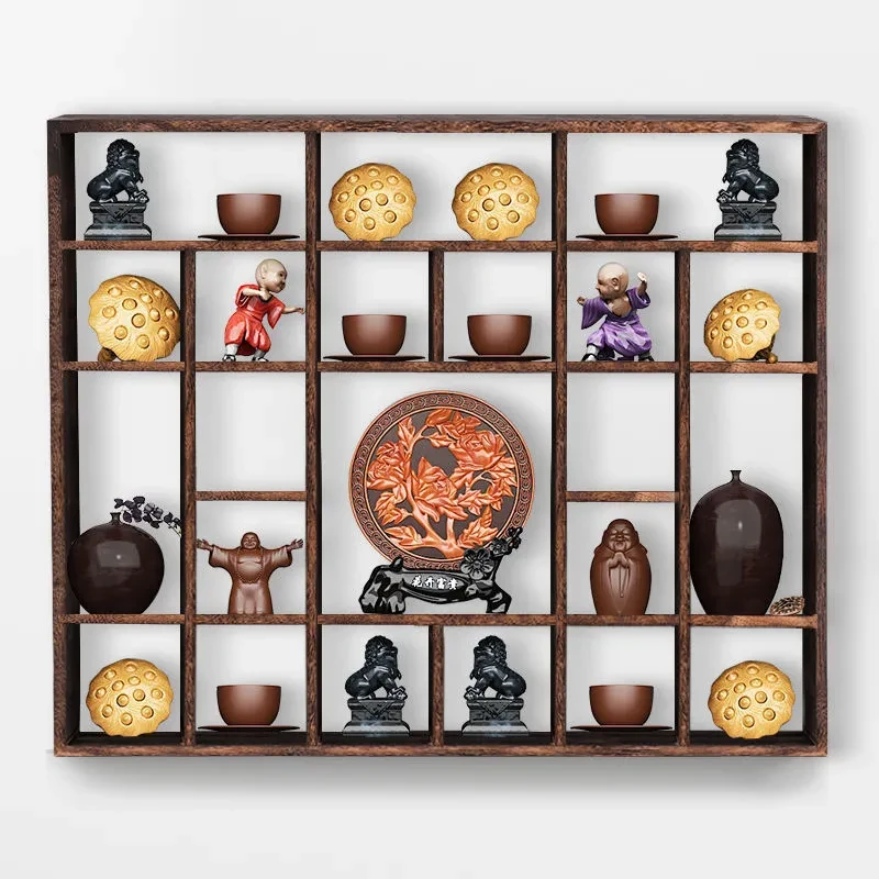 收尚实木中式多宝阁架子茶壶置物架展示架上墙茶壶格子架博古架