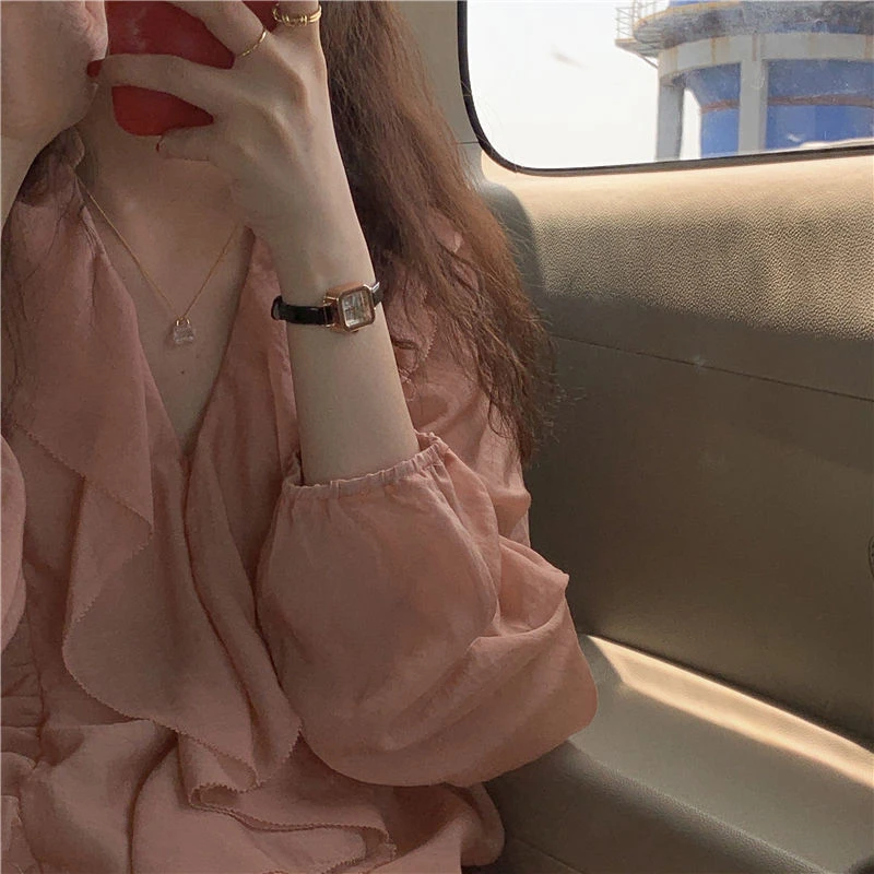 网红手表女方块牛奶小方糖复古轻奢小众皮革细带小巧学生石英腕表