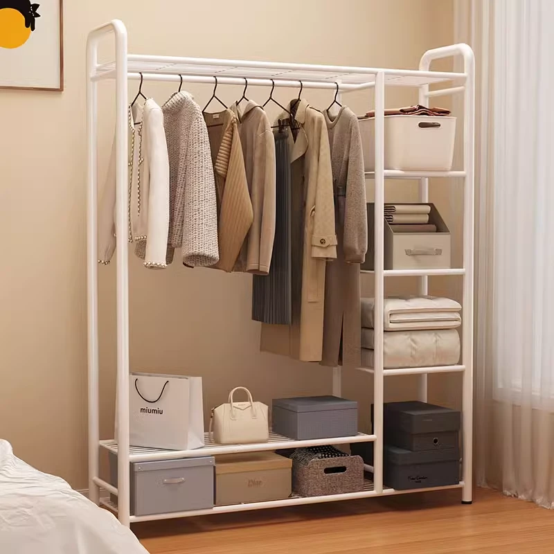 简易衣帽架双杆式晾衣架落地卧室衣服收纳架家用室内房间挂衣架子