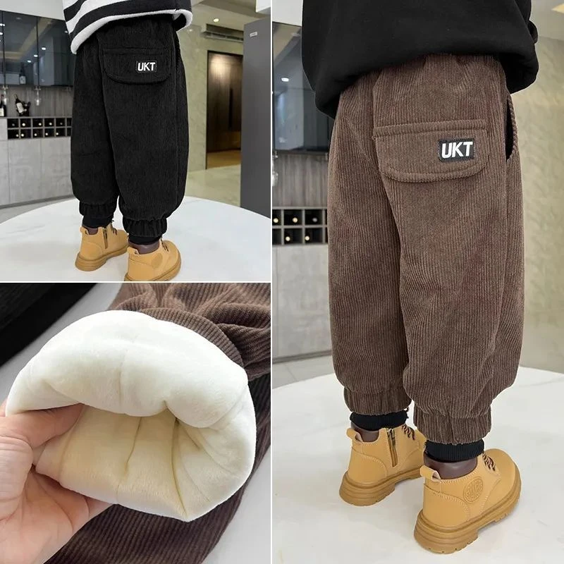 男童加绒加厚裤子冬季保暖儿童休闲裤宝宝外穿夹棉灯芯绒棉裤洋JL