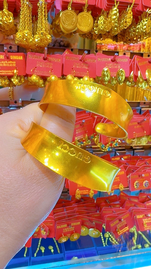 合金手镯 【LayLaBez】镀金手镯 轻奢小众金色拉丝宽版开口手环时尚