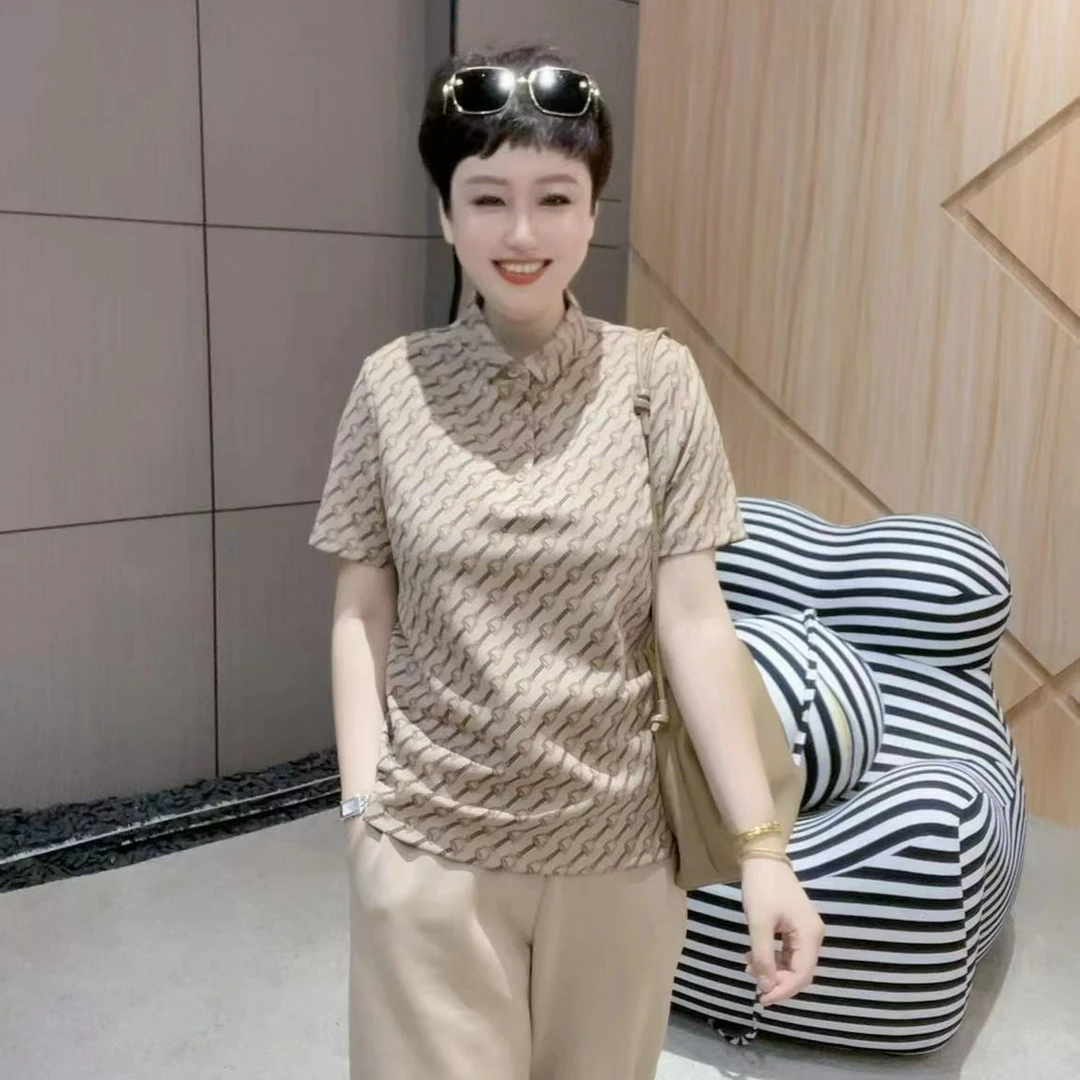 FL春季气质修身条纹时尚百搭满印休闲亲肤显瘦女士洋气T恤【2066】