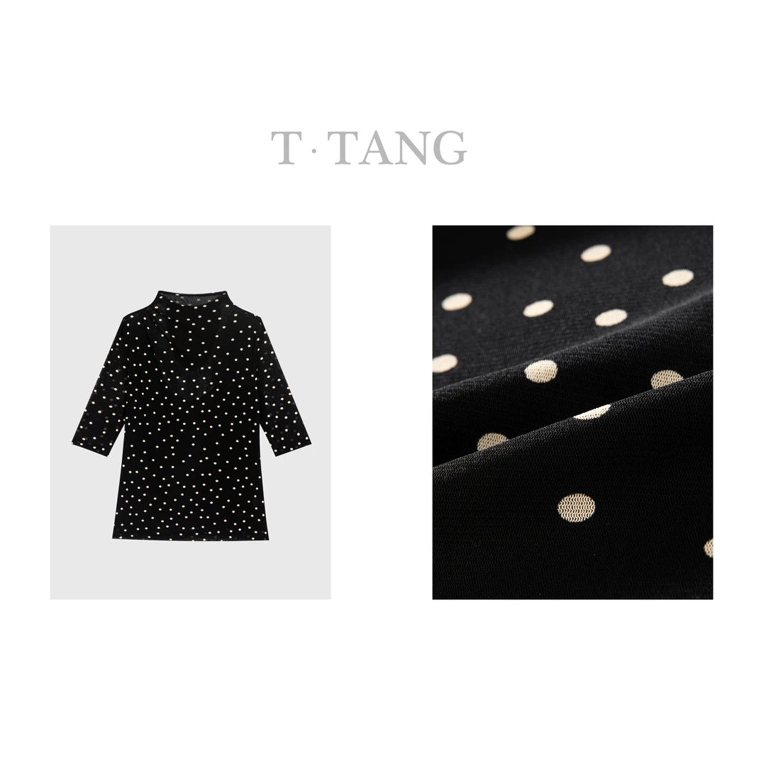 FL春季超密精品网衫小香风显瘦洋气百搭气质波点中袖【6160】