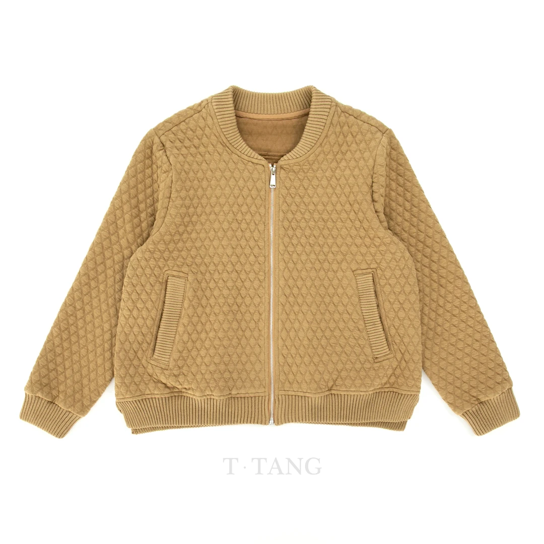 FL秋季时尚简约保暖华夫格百搭纯色拉链修身短款外套【3087】