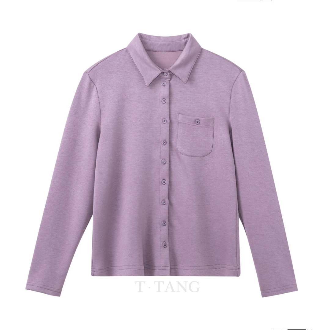 FL秋季新款250g纯色翻领POLO百搭亲肤休闲打底时尚女士衬衫【2608】