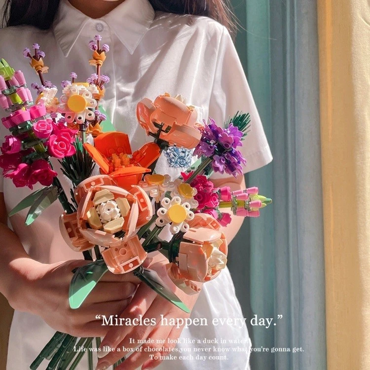 积木花女孩系列-永生花束摆件拼装益智玩具女生情人节礼物
