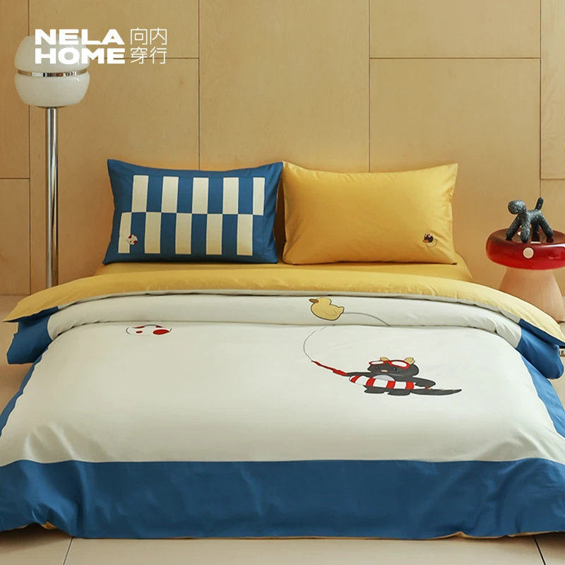 向内穿行【泳池派对】新疆长绒棉全棉小恐龙床上四件套纯棉床品