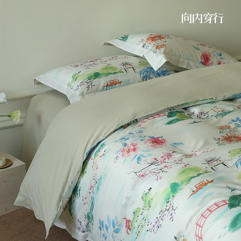 向内穿行100支A类【云栖湖畔】全棉文艺湖景床上四件套纯棉磨毛床品