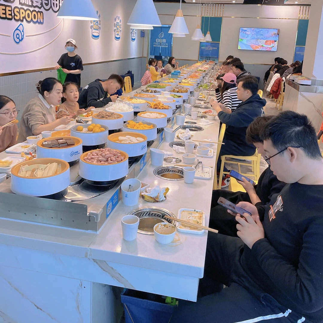 旋转设备全套商用旋转小火锅专用锅不锈钢自助餐台串串香涮烤一体