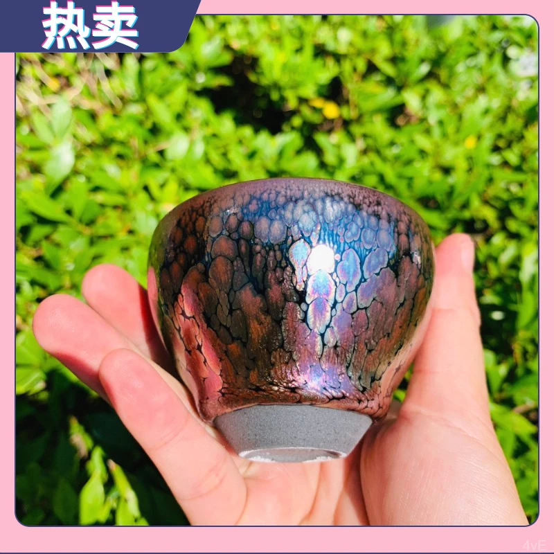 飞惺高3主人杯纯手工.口径紫金7油.正品窑变胎滴25茶杯建盏铁