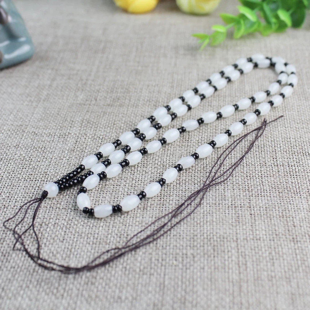 非金属玻璃项链 高档手工编制白色全珠链挂绳项链男女士吊坠挂绳