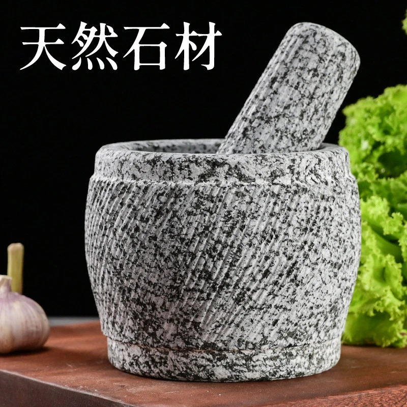 手工雕刻石臼青石雕花捣药罐研磨器捣碎家用商用天然石材石器工艺