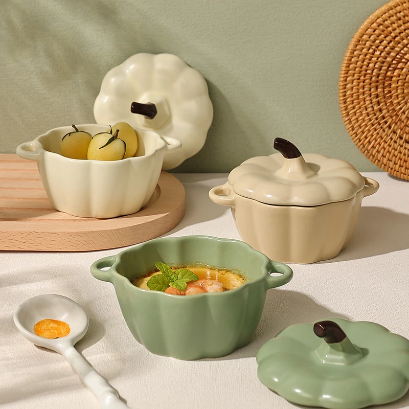 南瓜碗带盖双耳蒸蛋碗专用婴儿宝宝辅食碗可蒸煮一人份小炖盅陶瓷