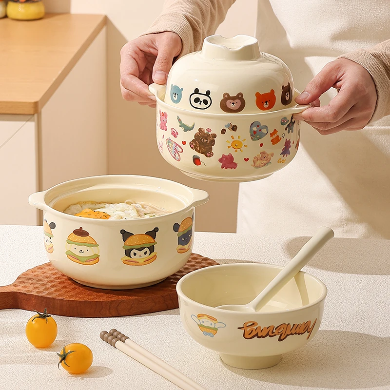 吃泡面专用碗陶瓷带盖吃面碗可爱面条碗高颜值螺蛳粉碗宿舍用学生