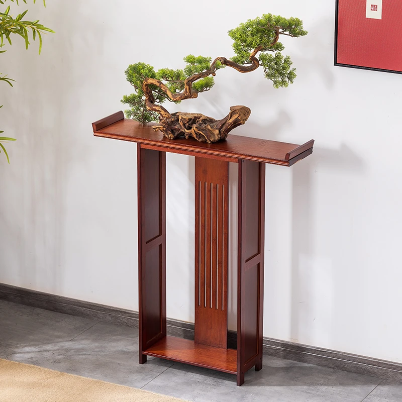 新中式复古楠竹玄关桌走廊边靠墙条案供桌玄关台案酒店端景台窄桌