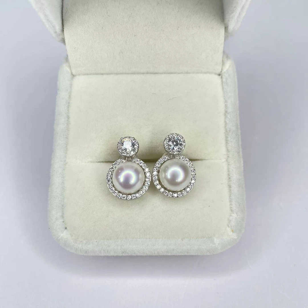 【珍珠大叔】淡水天然珍珠耳钉7-8mm