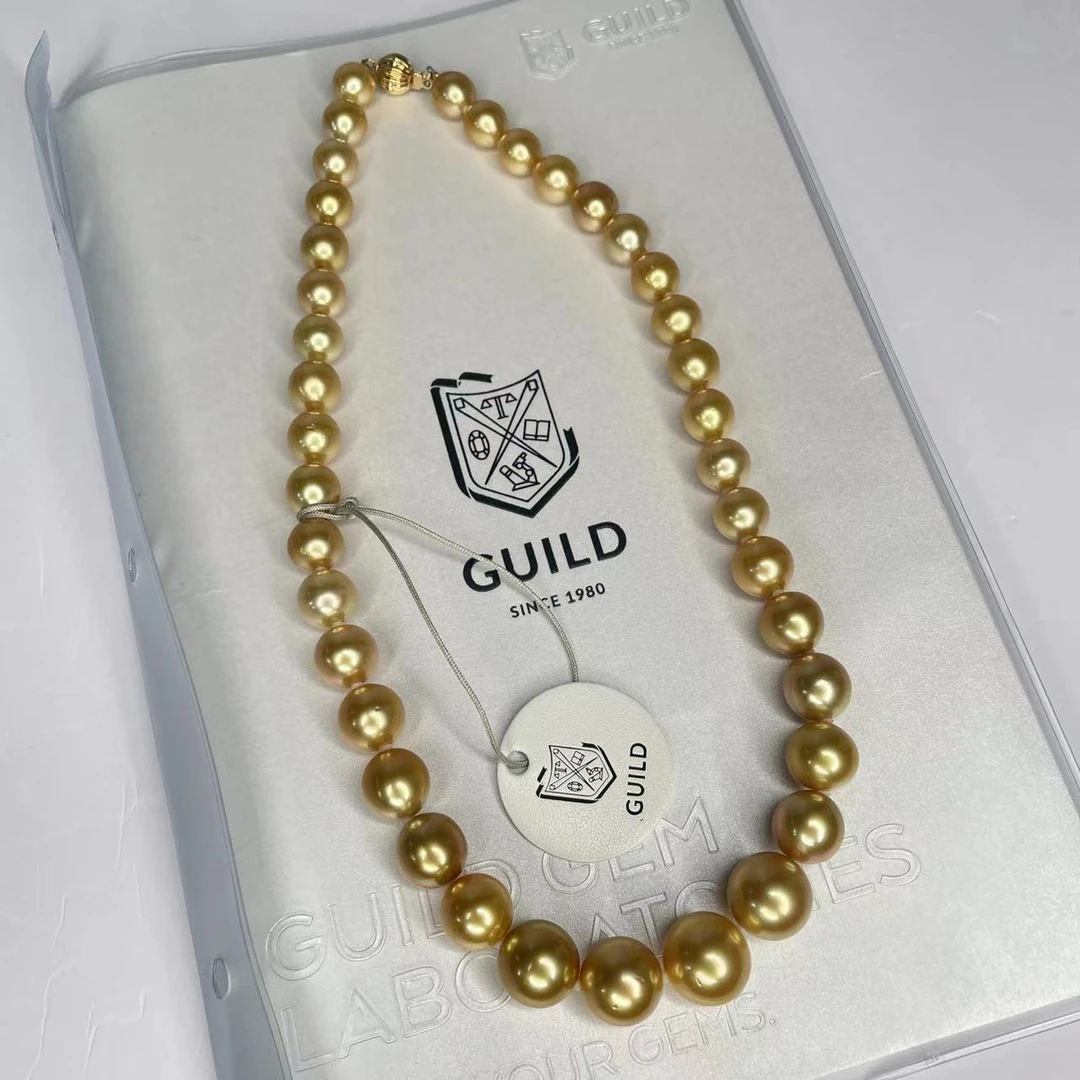 【瑞米珍珠】海水南洋金珍珠满珠18k项链9-14mm（大证）