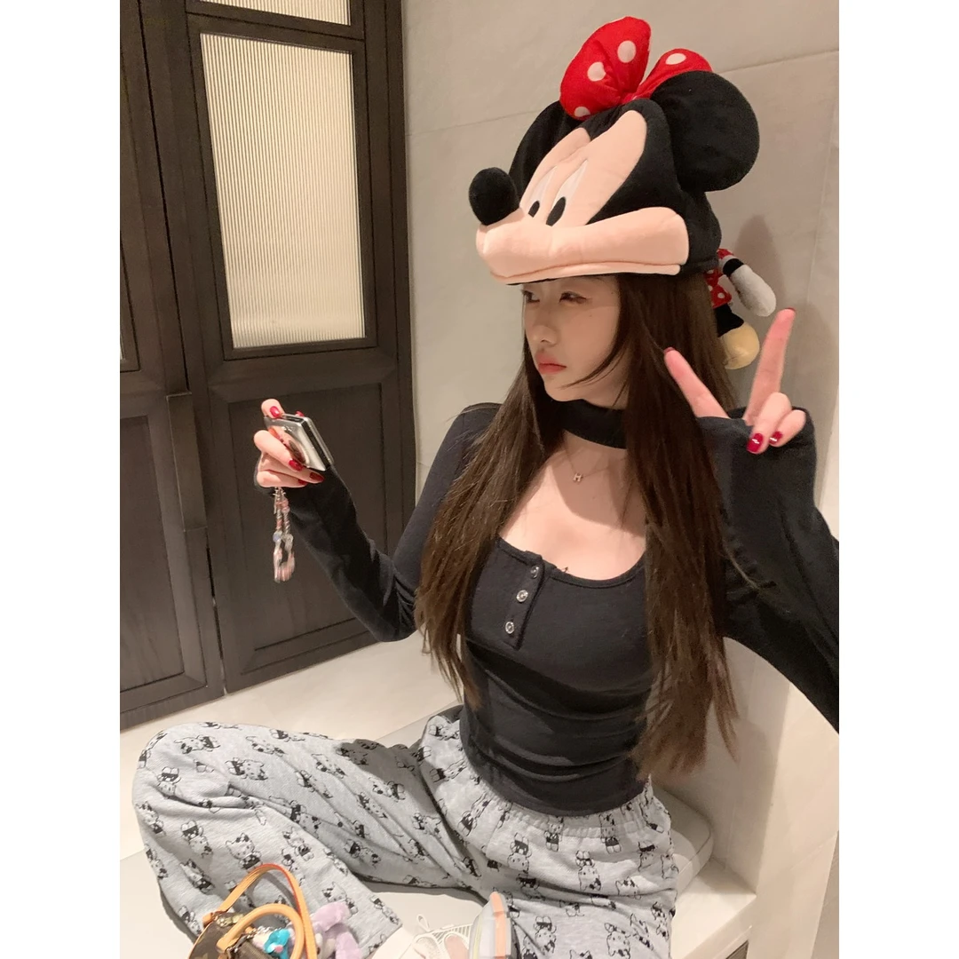 辣妹紧身加绒挂脖加厚长袖T恤女秋冬季螺纹纯欲显胸大打底衫上衣