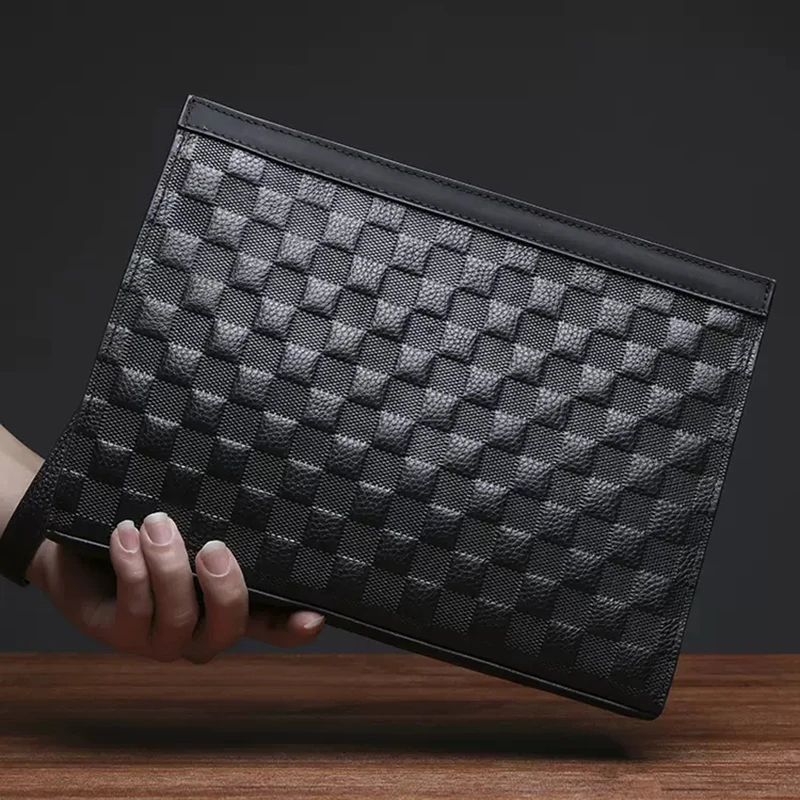 Clove Kione格子男士手拿包真皮休闲手抓包软牛皮大容量手包男包