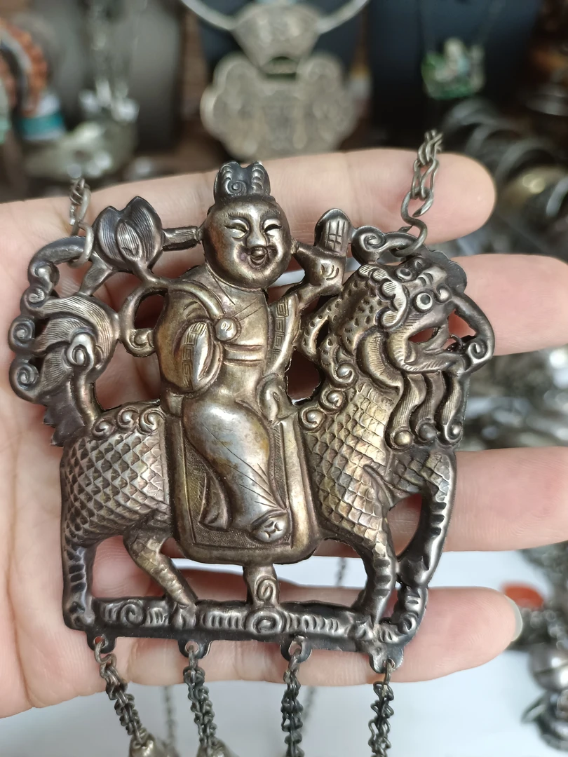 坠链均800银 老银麒麟送子，实拍