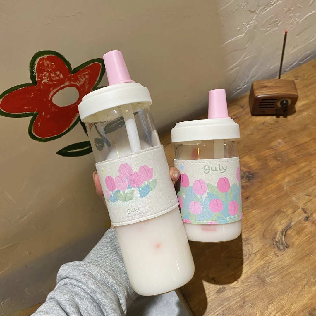 仙女水杯奶茶杯高颜值大容量玻璃吸管随手杯隔热夏季水杯果汁杯