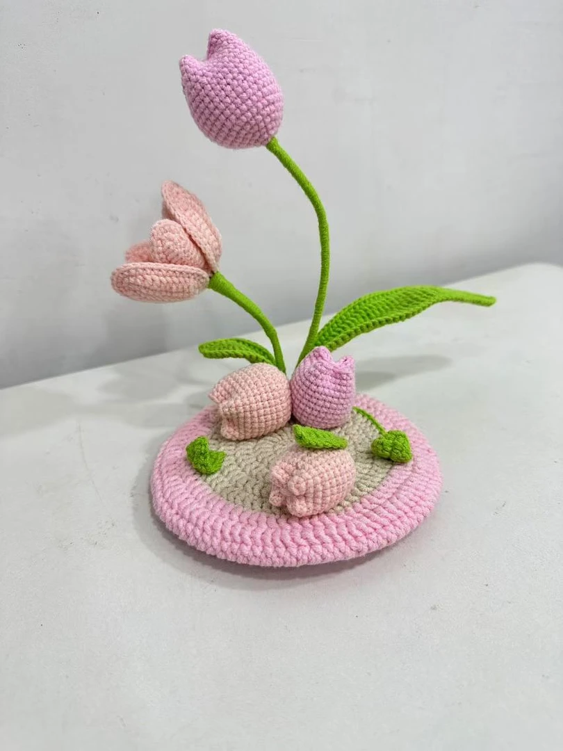 纯手工毛线钩织郁金香手机支架成品现货摆件