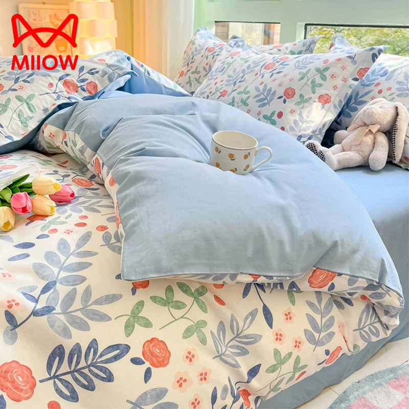 冬季小清新纯棉床上四件套2023新款全棉加厚被套被单宿舍三件套