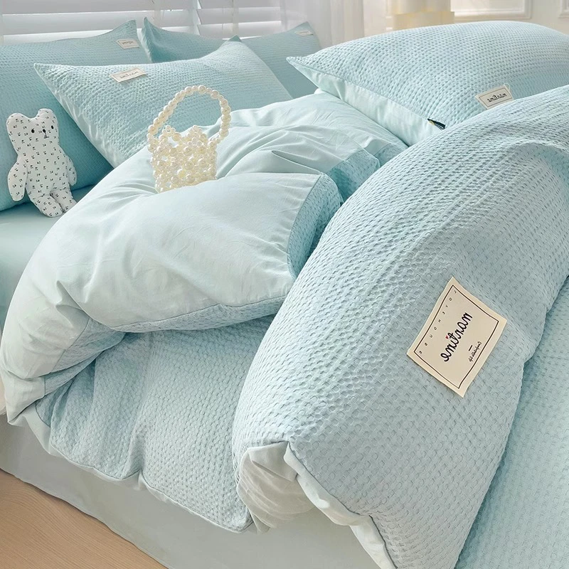 简约华夫格床上四件套纯棉全棉被套2025新款床单被罩三件套床品4
