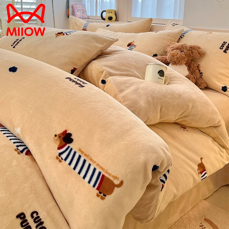 猫人牛奶绒加厚被套单件防静电冬季加毛绒被单加绒珊瑚绒单人被罩