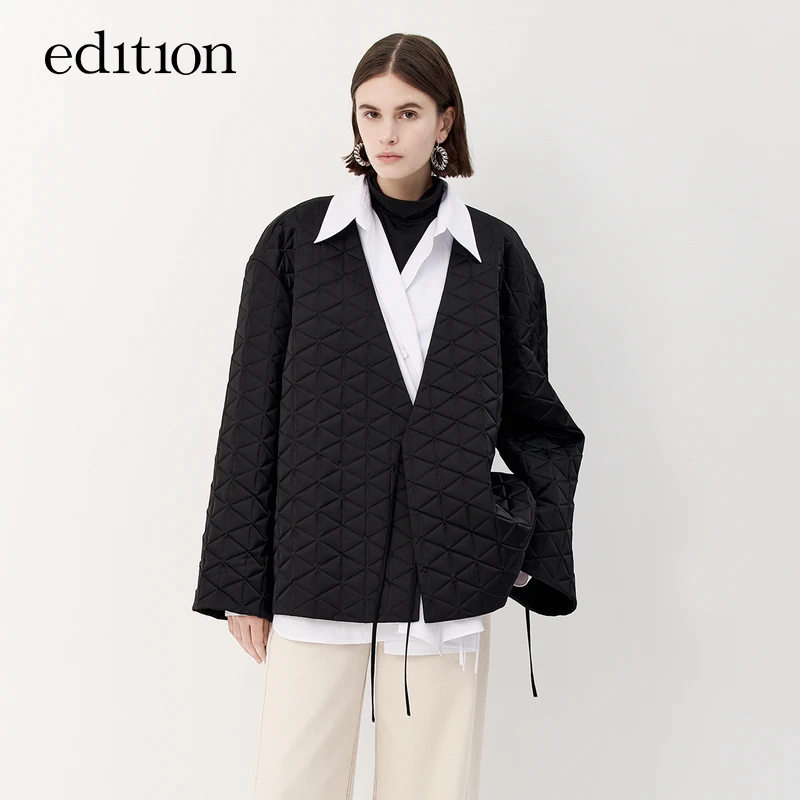 【赵老板专属】edition无领菱格纹外套绑带夹克#EBB3JKT001