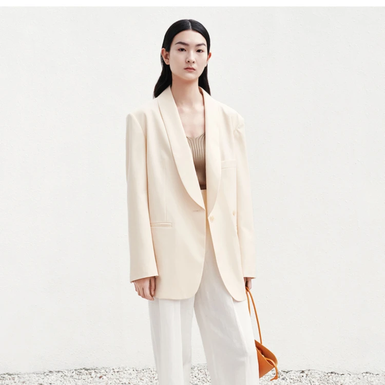 edition款宽肩西装外套夏青果领女绅士西装#EBB2BLA013
