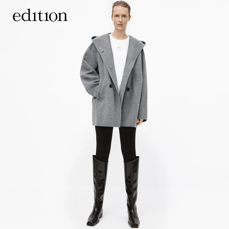 【陈大可】edition毛呢绵羊毛双面呢宽松连帽大衣#EBD3OVCK01