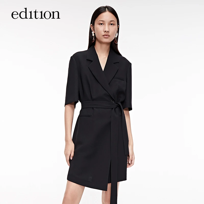 【搭搭精选】edition连衣裙设计感收腰黑色裙绅士西装#EBB1DRST17